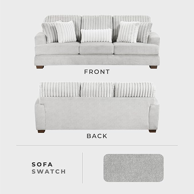 Lexicon Living Room Sofa Modern Sofa Couch Textured Microfiber &amp Corduroy Upholstered Sofa with Five Corduroy Pillows for Office/Living Room Light Gray