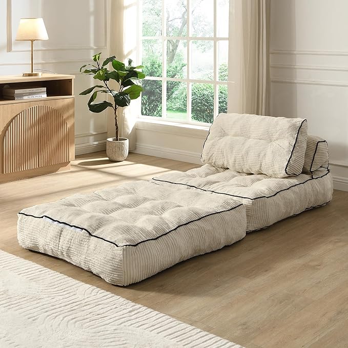 Ball &amp Cast Folding Sofa BedConvertible Sleeper Chair with Pillow &amp Back SupportFoldable Mattress with Back SupportPortable Futon Sofa Bed for Living Room BedroomBeige