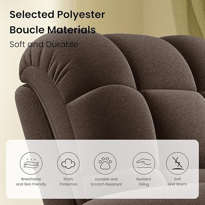 Power Recliner Chair Reclining Chair Comfy Teddy Small Recliners for Small Spaces Adjustable Electric Recliner Chairs for Adults Electric Recliners with USB Port &amp Side Pockets Coffee