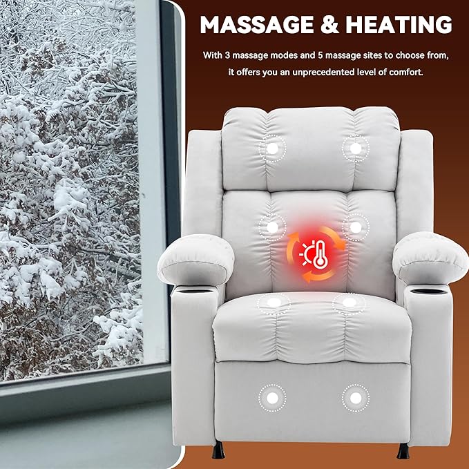 Oversize Recliner Chair with Massage and Heat Adjustable Modern Reclining Chair with Padded Seat Backrest for Living Room Home Theater Seating