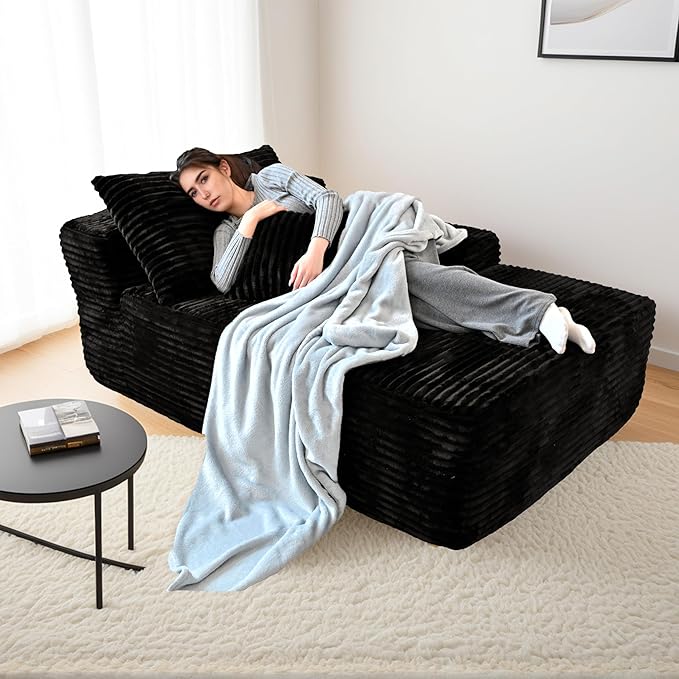 67'' Oversized Boneless Cloud Chaise Lounge Corduroy Chair Plush Black Sofa BedCouches Living Room No Assembly (Right).