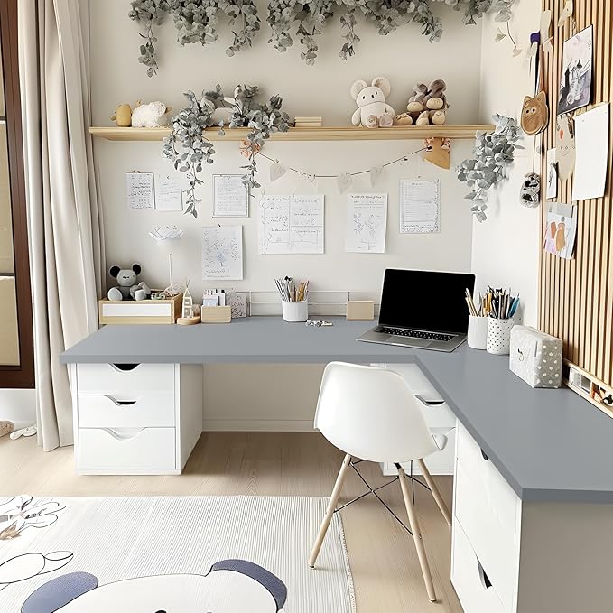 Kaboon Universal Tabletop 45x20 Solid One-Piece Melamine Table Top Double Desk L-Desk DIY Home and OfficeGrey
