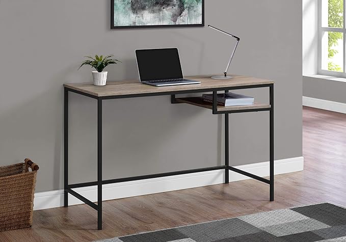 Penau Computer Desk Home Office Laptop 48l Modern Industrial Style with Dark Taupe Finish Sturdy Black Metal Legs Compact Design