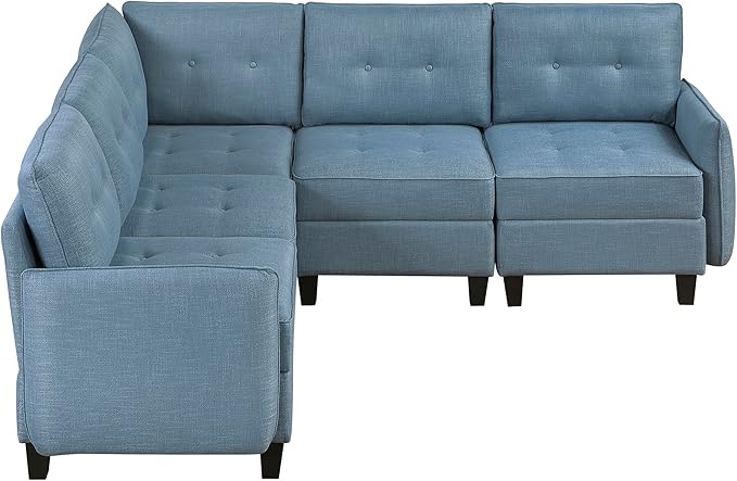 Lexicon L Shape Sectional Couch with Hidden Storage Textured Fabric Modular Sectional Sofa with Button-Tufted Design Reversible Back Cushion 5 Seater Large Sofa Blue