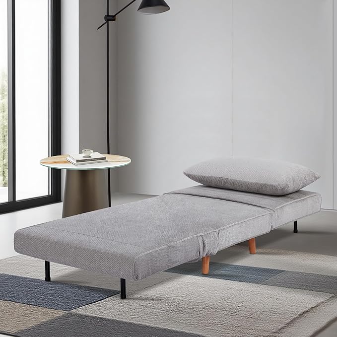 31 Convertible Sleeper Chair 3-in-1 Foldable Chair Bed with Pillow 3-Position Adjustable Backrest Single Sofa Bed for Apartment Office Light Gray