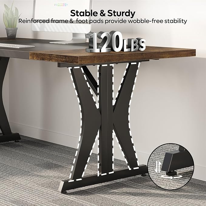 Bestier 70 Inch Large Executive Desk Modern Simple Computer Office Desk with Thickened Desktop Wood Metal Conference Room Table for Home Office Business &amp Writing Rustic Brown