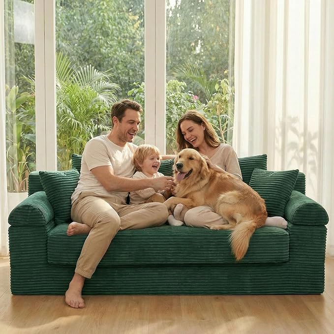 Folding Convertible Sofa Bed 78 Inch Corduroy Boneless Cloud Couch Futon Compressed Pull Out Loveseat Sleeper Bed Foldable Floor Mattress Sofa for Living Room Bedroom Green