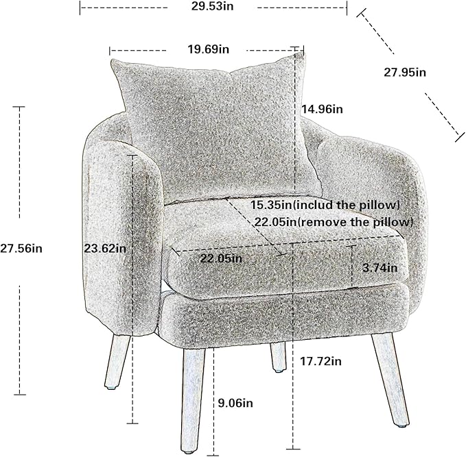 Mid Century Lounge Armchair with Boucle Fabric Solid Wood Legs and Comfortable Cushions Ideal for Bedroom and Living Room Reading and Relaxing (Coffee)