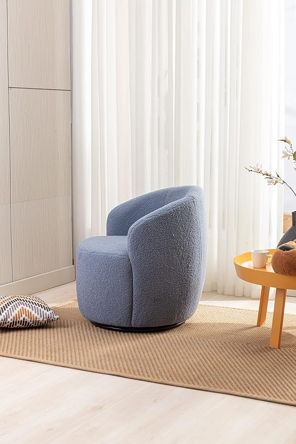 Swivel Barrel Chair Modern Teddy Fabric Swivel Accent Armchair Comfy Round Club Chairs Sofa Arm Chair for Living Room Bedroom Reading Room Apartment Hotel Office Nursery Lounge（Light Blue）