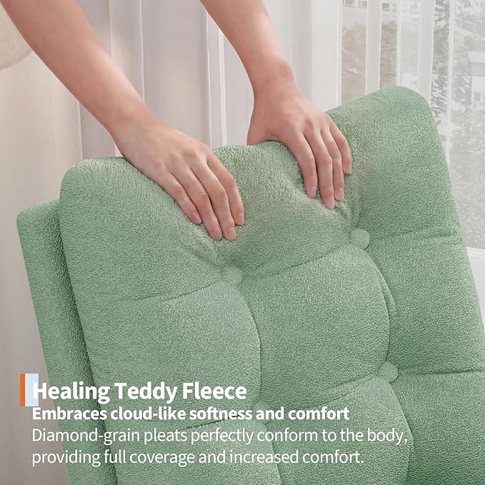 GarveeHome Nursery Rocking Chair Teddy Fleece Upholstery Sturdy Wooden Legs &amp High Backrest Comfortable Glider Rocking Chair for Living Room or Bedroom Light Green