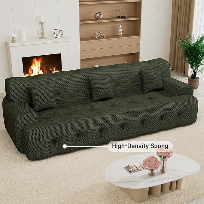 OUYESSIR 114 Boneless CouchCloud Couch3D Mesh Fabric Comfy Sofa3 Seater Modern Curved Sofa for Living RoomBedroom and ApartmentNo Assembly RequiredGreen
