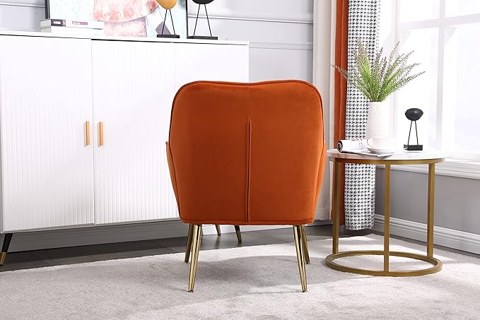 Modern Mid Century Chair Velvet Sherpa Armchair for Living Room Bedroom Office Easy Assemble(Orange)