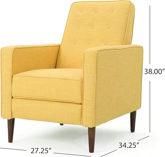 CHRISTOPHER KNIGHT HOME Mason Mid-Century Modern Tuft Back Recliner (Qty of 1 Fabric/Muted Yellow).