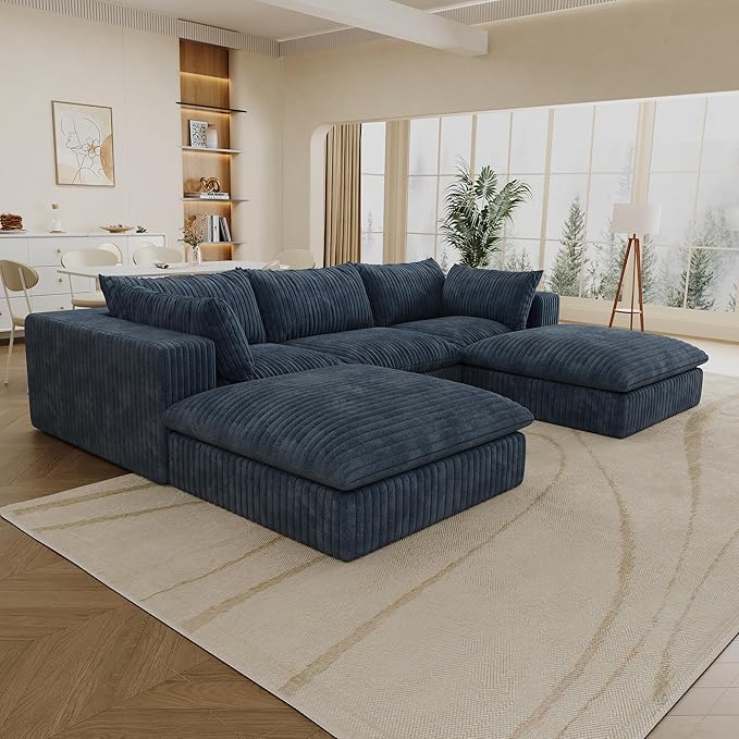 Cloud Compressed Modular Sectional Sofa with 2 Ottomans - Modern U Shaped Boneless Couch with Deep Seat Upholstered Sectional Couches for Living Room No Assembly Required | Plush Wider Armrest Dow