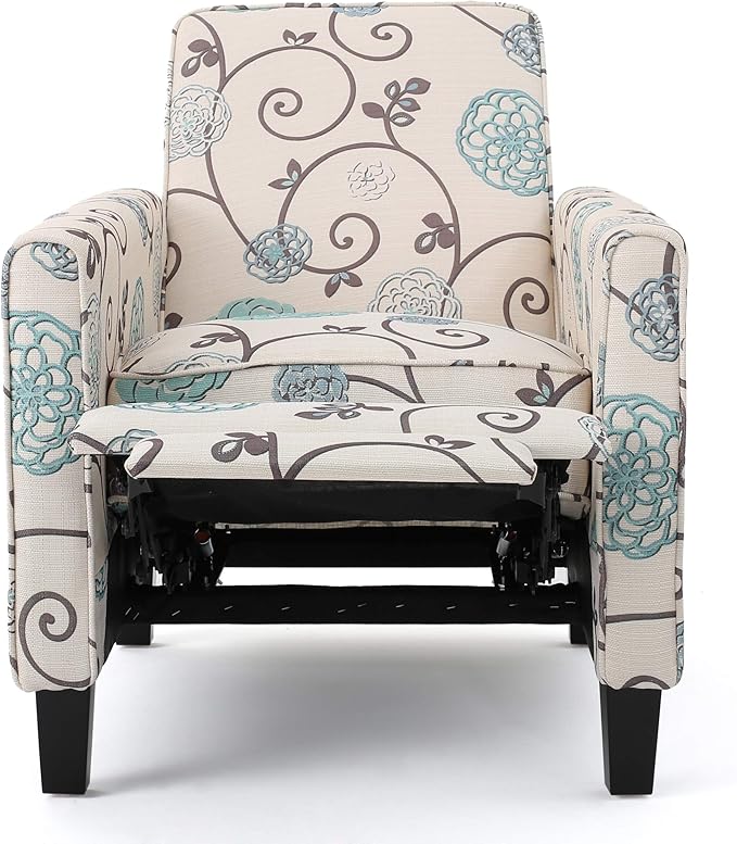 Christopher Knight Home Emmie Fabric Recliner (Set of 2) Light Beige with Blue Floral Dark Brown