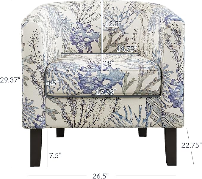 BELLEZE Living Room Chair Linen Round Accent Barrel Chair Club Tub Sofa Chair for Bedroom Corner Chair with Flared Legs and Cozy Soft Padding - Highland (Blue Coral)