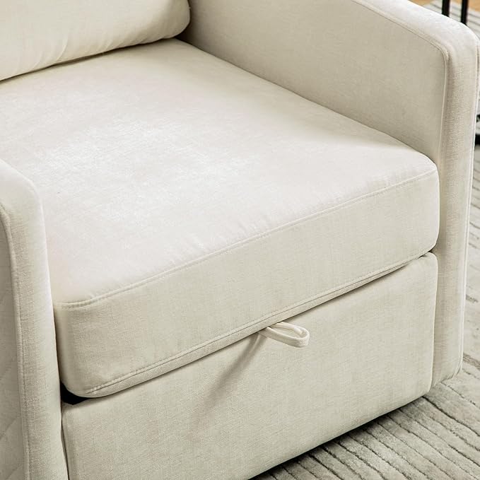KEIKI Modern Upholstered Swivel Accent Armchair with Storage Square Club Chair for Living Room Seating