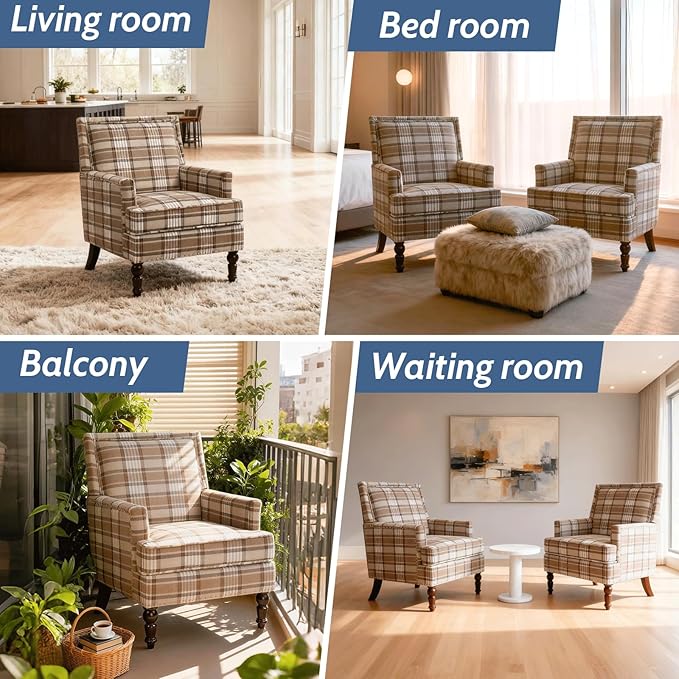Mid Century Modern Accent Chair Upholstered Comfortable Living Room ChairArmchair Stylish Accent Furniture for Bedroom Office Neutral Home Decor Chair (Striped Brown)