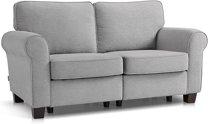 MCombo 67.7 Loveseat Sofa 2-Seater Small Couch for Small Spaces Classic Rolled Arm Upholstered Sofa with Solid Wood Legs for Living Room Removable Cover Chenille Fabric VE730 (Light Grey)