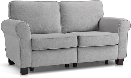 MCombo 67.7 Loveseat Sofa 2-Seater Small Couch for Small Spaces Classic Rolled Arm Upholstered Sofa with Solid Wood Legs for Living Room Removable Cover Chenille Fabric VE730 (Light Grey)