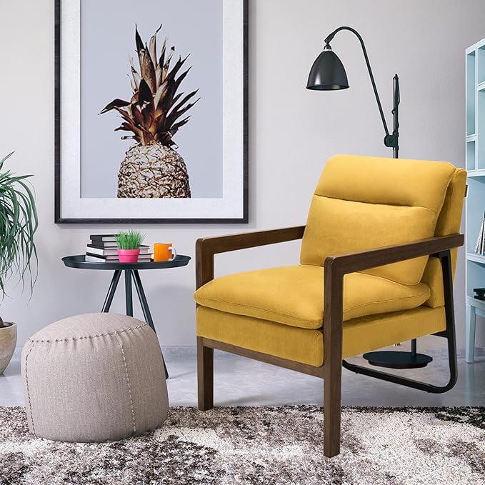 GOFLAME Mid-Century Accent Sofa Chair Set of 2 Modern Linen Fabric Armchair with Extra-Thick Padded Backrest and Seat Cushion Single Sofa Chair
