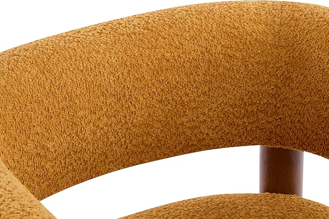 Christopher Knight Home Carly Low Profile Accent Chair Round Backrest Side Chair Living Room Armchair with Boucle Fabric Cushion Comfy Reading Chair for Bedroom Wooden Single Lounge Sofa Yellow