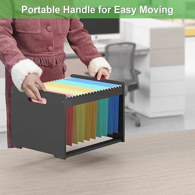 Hanging File Organizer Box for Letter Size 2 Pack Bamboo File Folder Organizer Storage Moving Boxes with Handle Wood Desk Filing Box for Office Banker Document