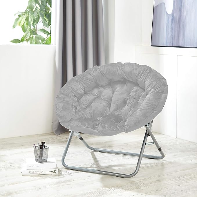 Urban Lifestyle Micromink Oversized Moon Chair Metal Grey
