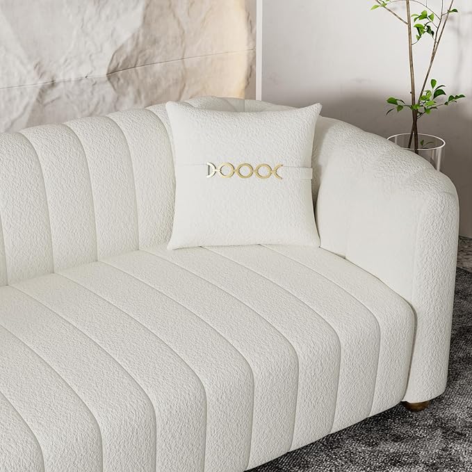 Luxury Teddy Plush Sofa for Living Room 84 Mid-Century Modern Couch 3 Seater Sofa with Gold Legs &amp 2 Pillows Sectional 3 Seater Couch Upholstered Sofa for Living Room Home Office Apartment