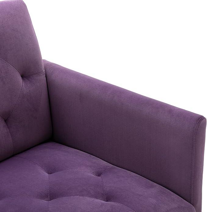 Modern Accent Chair Upholstered Single Sofa Arm Chair for Living Room and Bedroom Upholstered Comfy Armchair Chair with Solid Tapered Metal Legs (Purple)