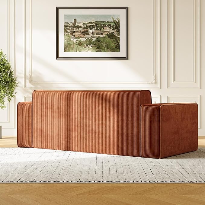 PUREMIND 3 Seater Corduroy Couch for Living Room 76 Modern Sofa in a Box No Installation &amp Easy to Transport Deep Seat Sofa with Wide Armrest Orange