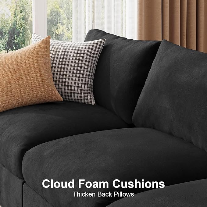 Sectional Couches for Living Room FSC Certified Velvet Modular Couch Oversized Cloud U Shaped Convertible Sleeper Sofa Chaise Detachable Armrest Cushion (Chenille Black Sleeper 8 Seat)
