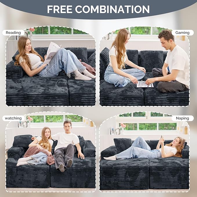 131'' Modular Sectional Cloud Sofa U-Shaped Boneless Couches with Chaise Lounge Deep Seat with 8 pcs Pillows Fluffy Memory Foam(No Assembly Required)