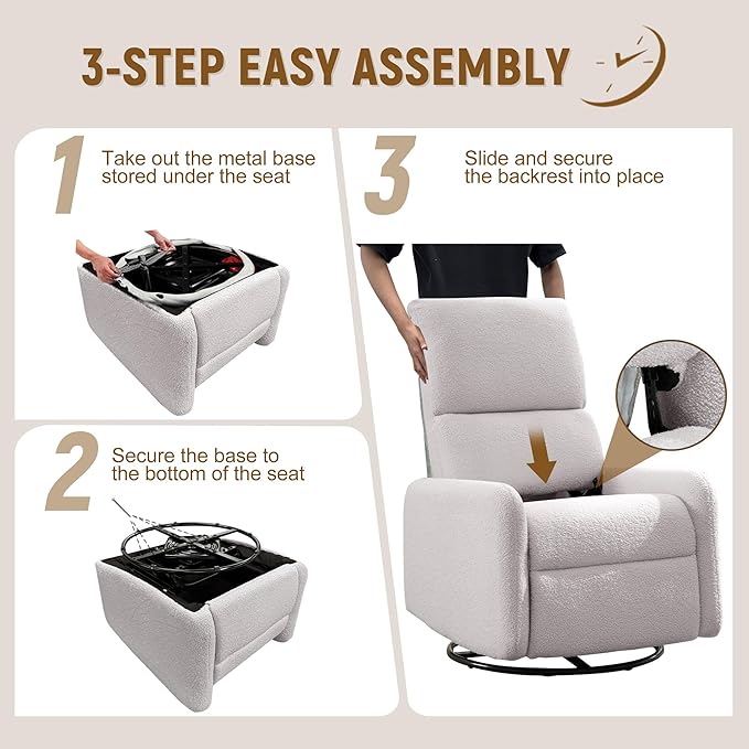 360° Rocking Chair Nursery Rocker Chair with Side Pockets Glider Nursing Chair with Steel Structure Base Small Chair for Small Spaces Sherpa Swivel Accent Chairs for Living Room Nursing