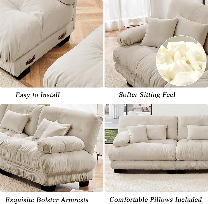 Modular Sectional Sofa 173.2 Cloud Couch L Shaped Couch with Movable Ottoman Modern Deep Seat Couches for Living Room Oversized 4-Seater Sofa Comfy Chenille Sofas for Bedroom Light Coffee