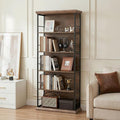 LITTLE TREE 5-Tier Bookcase 72 Inches Farmhouse Wooden Bookshelf Free-Standing Display Storage Shelves for Home Office Living Room Kitchen Room Brown