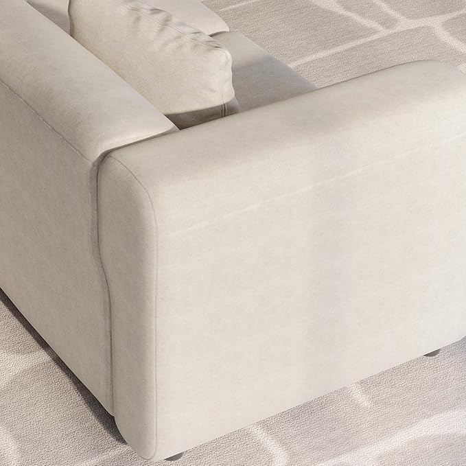 Modular Sectional 3 Seater Sofa Couch Modern Velvet with Removable and Washable Cushion Cover for Small Spaces Solid Wood Frame 108.66” Width Beige