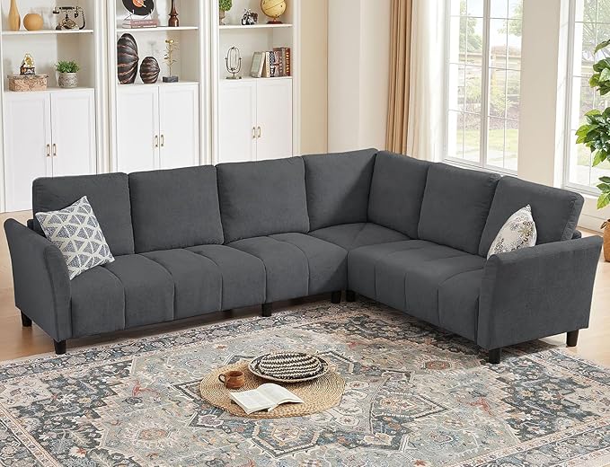 Convertible Sectional Sofa L Shaped Couch with Removable Washable Covers 6 Seat Sofa Couch with Friendly Fabrics Modern Corner Sofa for Living Room Apartment Office Dark Grey