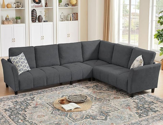 Convertible Sectional Sofa L Shaped Couch with Removable Washable Covers 6 Seat Sofa Couch with Friendly Fabrics Modern Corner Sofa for Living Room Apartment Office Dark Grey