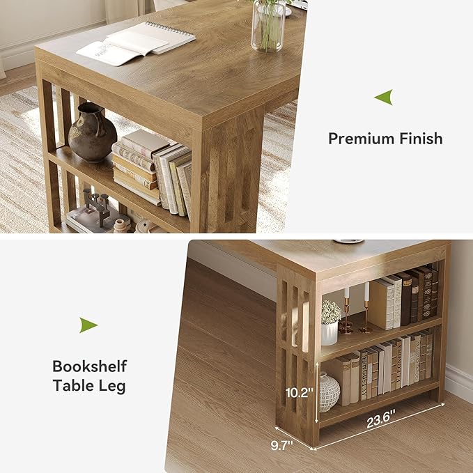 LITTLE TREE 78.7 Long Desk 2 Person Desk with Shelves Large Wooden Computer Desk Heavy Duty Shelf Legs Design for Two Person Home Office Business Workstation Natural (78.7 W x 23.6 D)