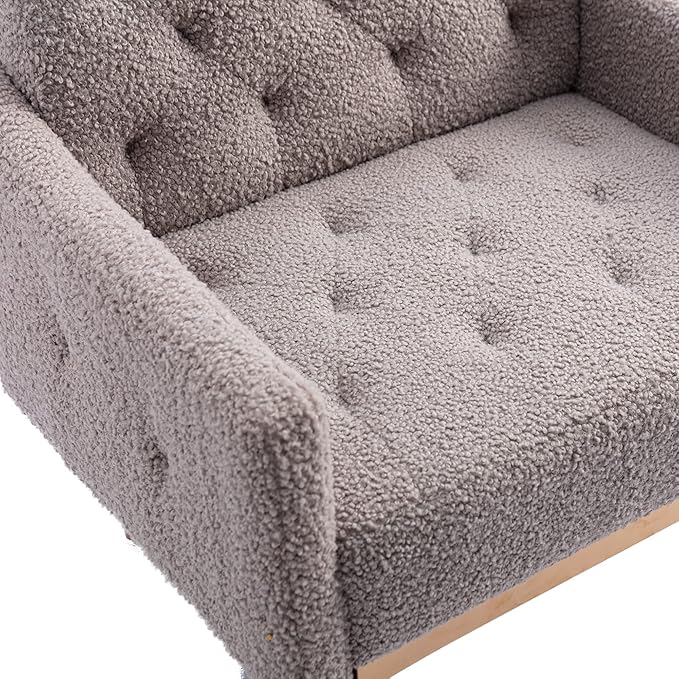 Modern Teddy Fabric Accent ChairUpholstered Button-Tufted Single SofaComfy Armchair Chair with Rose Golden Legsfor Living Room Bedroom Home Office (Grey)