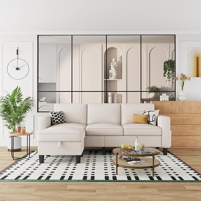Sectional and Sofa Couches for Living Room Living Room Furniture 3 Seats Sofas with Movable Storage Function Ottoman Small Sofas for Bedroom Apartment or Office