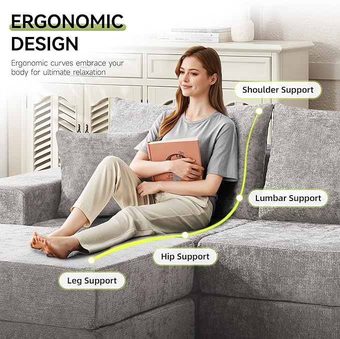 79 Boneless Loveseat Sofa Couch Modular Foldable Floor Cloud Sofa with Ottoman Lounge Convertible Sofa Bed for Living Room No Assembly Chenille Light Grey