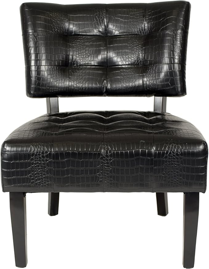 Roundhill Furniture Blended Leather Tufted Accent Chair with Oversized Seating Textured Black