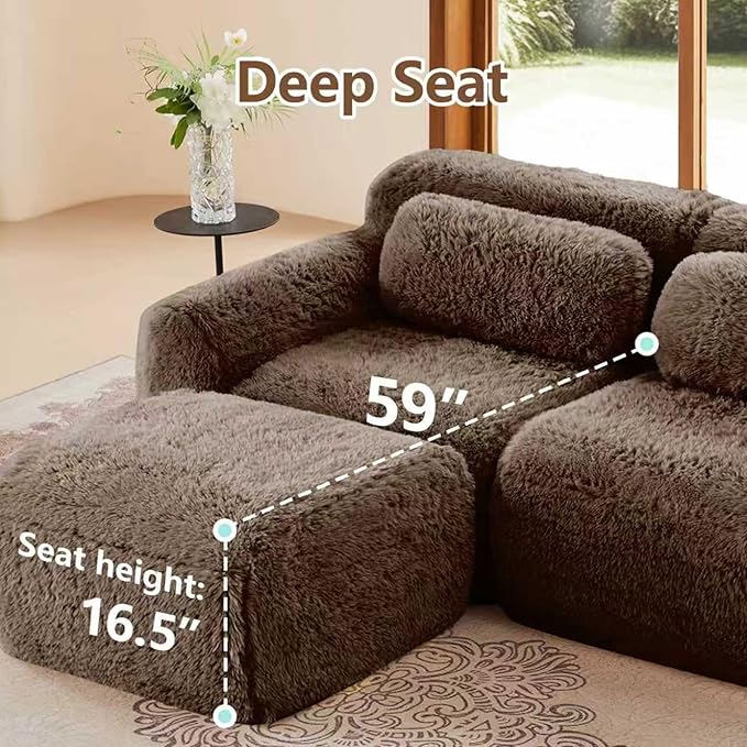 115 Sectional Couches for Living Room Comfy Boneless Couch 3 Seater Cloud Sofa Compressed Couch with Deep Seat Modern Modular Sectional Plush Floor Sofa No Assembly (Choco)
