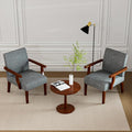 2PCS Accent Chairs with Table Set Fabric Upholstered Modern Accent Armchair Wood Frame Wide Corner Chair with Round Side Table for Small Space (Grey)