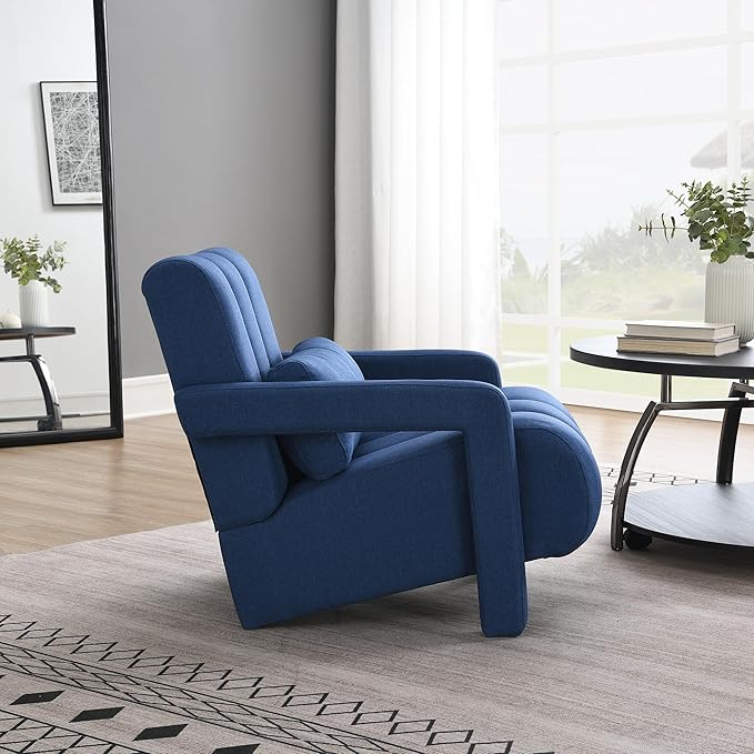 Modern Upholstered Accent Chair Comfortable Linen Fabric with a Pillow for Living RoomBedroom. Linen Blue