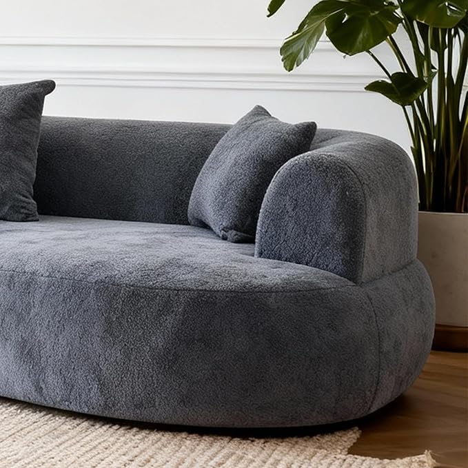 Oversized Sectional Sofa for Living Room 122 Modern Plush Teddy Fabric Sofa 4-Seater Extra Deep &amp Wide Seat Curved Cloud Couch with 4 Throw Pillows Grey