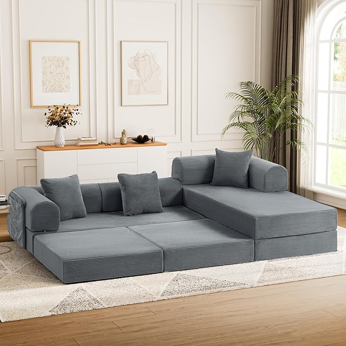 106.3 L Shape Convertible Sleeper Sofa Bed Oversized Modular Sectional Cloud Sofa with Fixed-Shape Frame &amp Storage Pocket Boneless Couch for Living Room No Assembly Required Dark Gray