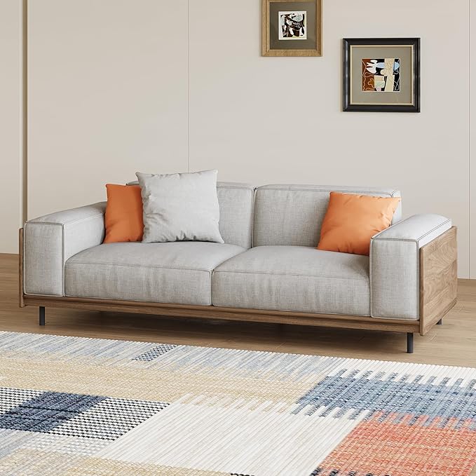 Modern-style 64.56 fabric sofa with solid wood frame and high-density sponge cushioning designed for easy assembly. A two-seater set suitable for living rooms and offices. (64.56inch-2Seats)